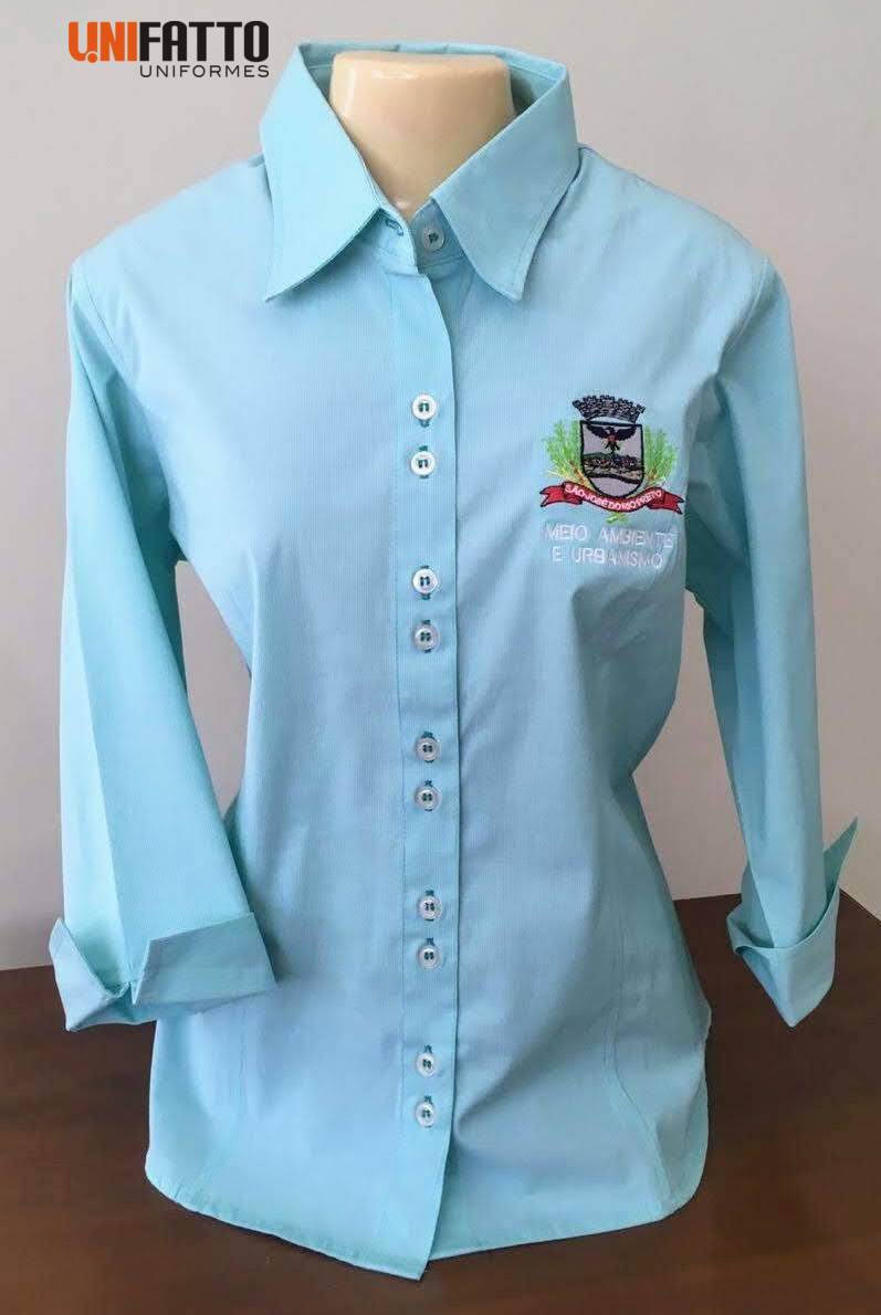 Imagem de Camisete Social Feminina manga trêsquarto em tricoline listrado com brasão em Bordado - Sec. Meio Ambiente