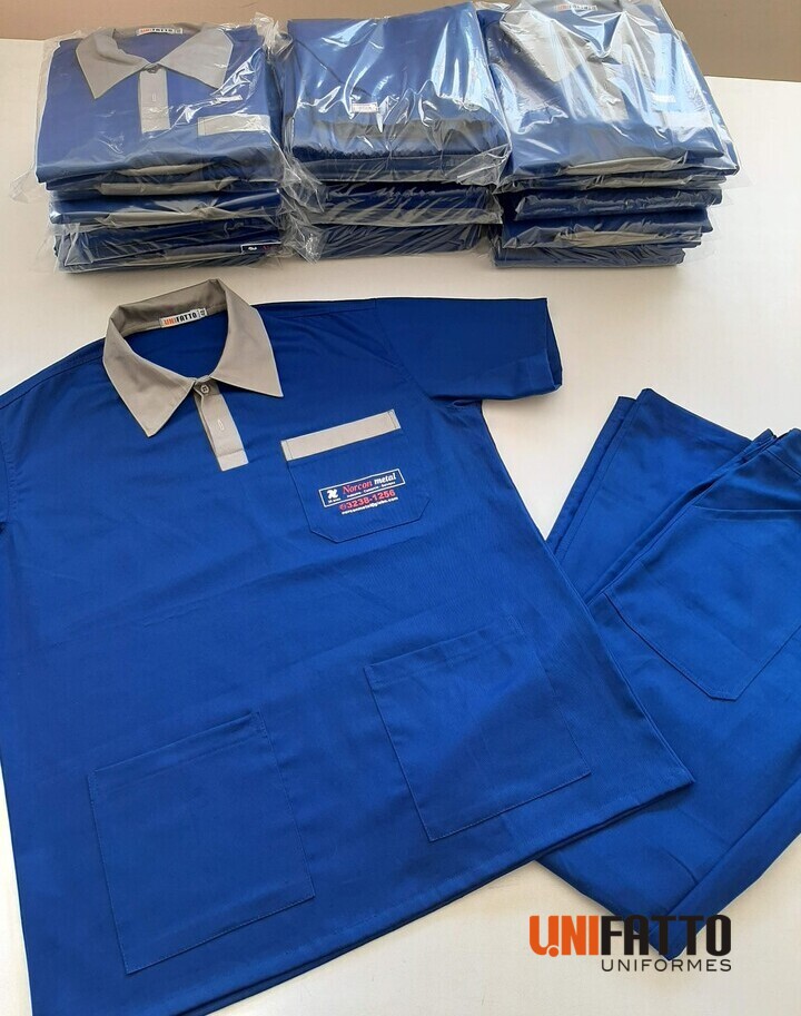 Imagem de Conjunto - Jaleco Camisa Fechada em Brim leve 100% algodão com logomarca em Silk - Norcon Metal