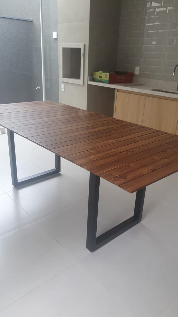 Imagem de Mesa Teca Retangular Borda Chanfrada com Base Aluminio