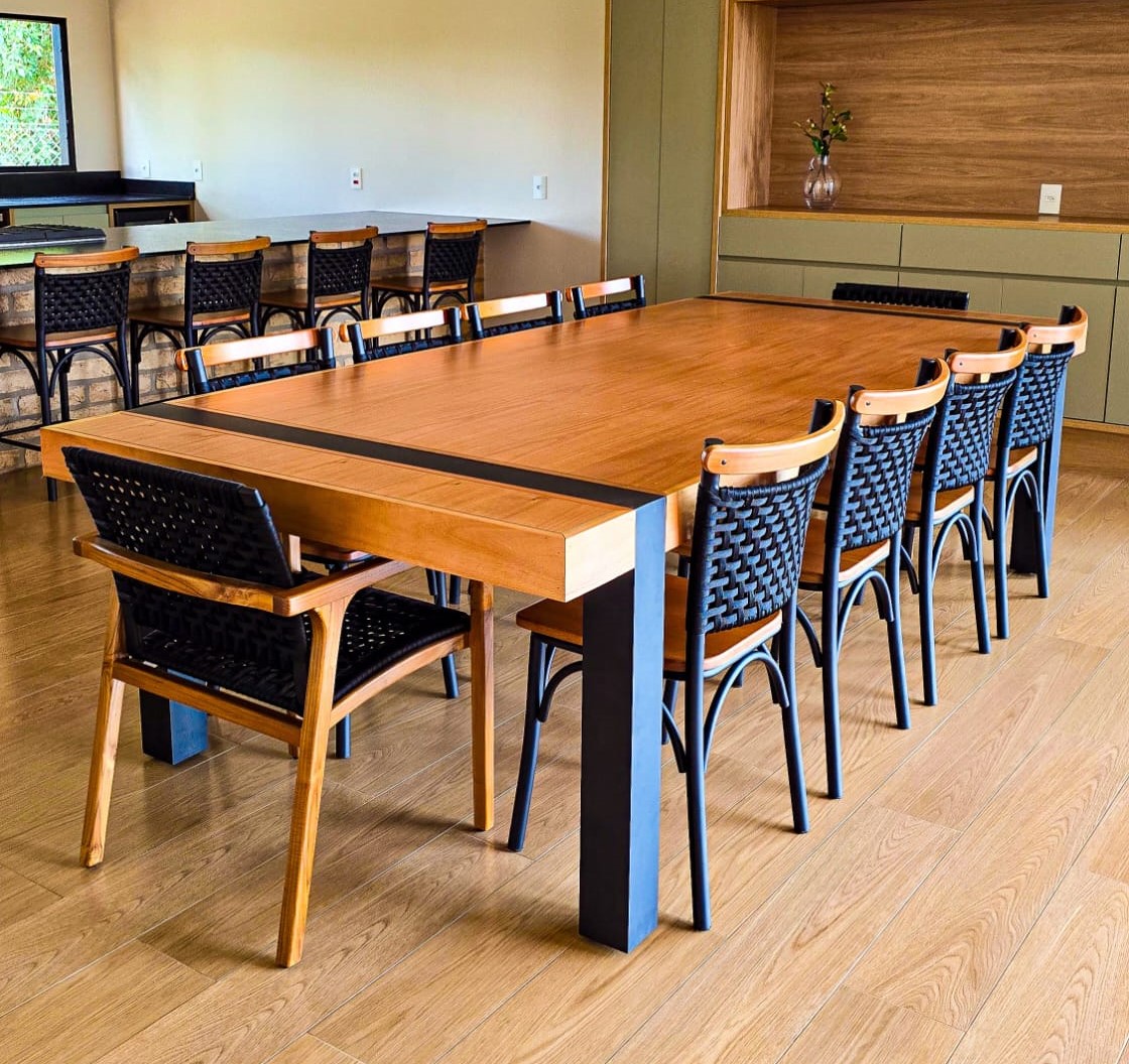 Imagem de Mesa Maracanã 300x130cm com 12 Cadeiras Milano Corda Preta